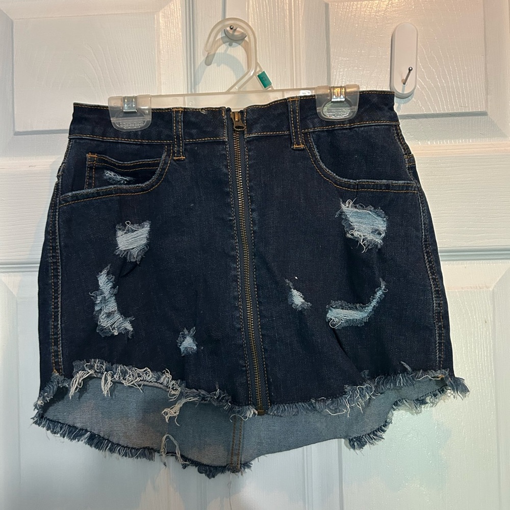 SWANK Distressed Denim Mini Skirt - Dark Blue